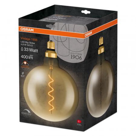 OSRAM LED VINTAGE E27 Glühlampe Globe 200 Gold dimmbar 4,8W wie 33W extra warmweißes gemütliches Licht